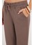 Kadın Relax Fit Rahat Kesim Modal Kumaş Beli Bağlamalı Lastikli Jogger Açık Kahve Pantolon 3