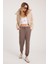 Kadın Relax Fit Rahat Kesim Modal Kumaş Beli Bağlamalı Lastikli Jogger Açık Kahve Pantolon 4