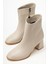 Kadın Marta Bej Cilt Kalın Topuklu Yumurta Burun Fermuarlı Bot 5
