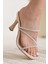 Kadın Alia Krem 9 cm Topuklu Taşlı Terlik 2