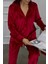 Bordo Gofrajlı Kalp Nakışlı Uzun Kadife Pijama Takımı 4