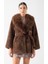 Fioravanti Şal Yaka Peluş Kuşaklı Kaban Kahve 3