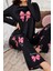 Şık ve Rahat Siyah Kadın Pijama Takımı - Kelebek Desenli ve Yay Detaylı Tasarım 3