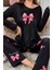 Şık ve Rahat Siyah Kadın Pijama Takımı - Kelebek Desenli ve Yay Detaylı Tasarım 4