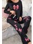 Şık ve Rahat Siyah Kadın Pijama Takımı - Kelebek Desenli ve Yay Detaylı Tasarım 6