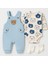 Bebek Erkek 3'lü Tulum Takımı - Ayıcık Desenli Badi Ayı Nakışlı Yeşil Salopet ve Çorap Seti Pamuklu 3