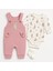 Bebek Kız 3'lü Tulum Takımı-Tavşan Desenli Badi Tavşan Nakışlı Mürdüm Salopet ve Çorap Seti Pamuklu 4