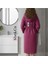 Fuşya Kapüşonlu Fitilli Dokuma Pamuklu Kadın Bornoz - Yumuşak Dokulu 2