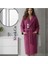 Fuşya Kapüşonlu Fitilli Dokuma Pamuklu Kadın Bornoz - Yumuşak Dokulu 3