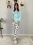 Kadın Kedi Motifli Kalp Desenli Pijama Takımı (Mavi-Beyaz) Mavi 2 7