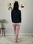 Kadın Love You Baskılı Panda Desenli Pijama Takımı (Pembe-Siyah) 8