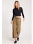Kadın Relax Fit Rahat Kesim Lastikli Kuşak Bağlamalı Geniş Paça Haki Pantolon 5