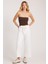 Kadın Relax Fit Rahat Kesim Lastikli Kuşak Bağlamalı Geniş Paça Beyaz Pantolon 2