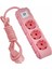 3lü Anahtarlı Grup Priz 3 Metre 16A 250V, Üçlü Topraklı Uzatma Kablosu 3 Metre (Pembe) 3
