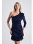 Cindy | Pul Payet Tek Kol Eteği Fırfırlı Mini Slim Abiye Elbise - Lacivert 1