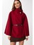 Kemerli Düğmeli Kaşe Panço LGP0026 Bordo 1