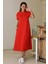 Sıfır Yaka Kısa Kollu Kırmızı Kadın Elbise S0014266-2Y5 2