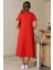 Sıfır Yaka Kısa Kollu Kırmızı Kadın Elbise S0014266-2Y5 4