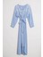Beli Lastikli Uzun Kollu Mavi Kadın Elbise M38081-2Y5 1