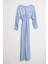 Beli Lastikli Uzun Kollu Mavi Kadın Elbise M38081-2Y5 2