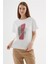 Taşlı Baskılı Beyaz Kadın T-Shirt 0060-2Y5 1