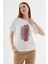 Taşlı Baskılı Beyaz Kadın T-Shirt 0060-2Y5 3