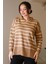 GÖMLEK YAKA ÇİZGİLİ CAMEL EKRU KADIN TRİKO KAZAK 5165-2K5 3