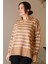 GÖMLEK YAKA ÇİZGİLİ CAMEL EKRU KADIN TRİKO KAZAK 5165-2K5 4