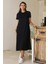 Sıfır Yaka Kısa Kollu Siyah Kadın Elbise S0014266-2Y5 3