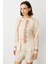 Önü Şerit Nakışlı Bej Keten Bluz 3930-2Y5 3
