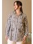 Çizgili Boncuk Işlemeli Gri Beyaz Kadın Gömlek 4107-2Y5 2
