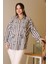 Çizgili Boncuk Işlemeli Gri Beyaz Kadın Gömlek 4107-2Y5 3