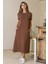 Sıfır Yaka Kısa Kollu Kahve Kadın Elbise S0014266-2Y5 1