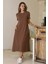 Sıfır Yaka Kısa Kollu Kahve Kadın Elbise S0014266-2Y5 2