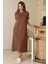 Sıfır Yaka Kısa Kollu Kahve Kadın Elbise S0014266-2Y5 3