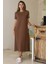 Sıfır Yaka Kısa Kollu Kahve Kadın Elbise S0014266-2Y5 4