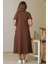 Sıfır Yaka Kısa Kollu Kahve Kadın Elbise S0014266-2Y5 5