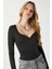 Kadın Rich Kalp Yaka Polyamid Siyah Çıtçıtlı Body / Bluz 1