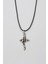 Yılan Sarılı Haç Kolye - PU Deri İp Zincirli Unisex Gümüş Kaplama - 60 cm 1