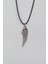 Melek Kanadı Siyah Deri İp Kolye - Antik Gümüş Kaplama - Kadın Erkek - 60 cm 1