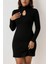 Damla Detay Flok Baskı Dalgıç Mini Elbise - Siyah 1