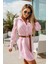 Cep Detaylı Çizgili Terikoton Gömlek Elbise Pembe 3
