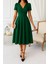 Kruvaze Yaka Kısa Kollu Midi Krep Elbise - Yeşil 1