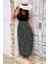 Kalın Askılı Üst Viskon Altı Desenli Bürümcük Elbise - Siyah 1
