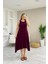 Kolsuz Asimetrik Kesim Viskon Elbise - Bordo 1