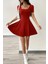 Kare Yaka Şort Detaylı Dalgıç Elbise Kırmızı 1
