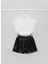Kız Siyah Deri Etekli Istiridye Baskılı Beyaz Tişörtlü Şık Takım 3