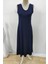 Kalın Askılı V Yaka Yırtmaçlı Viskon Elbise - Lacivert 4