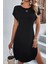 Kısa Kollu Bisiklet Yaka Viskon Elbise - Siyah 3
