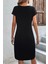 Kısa Kollu Bisiklet Yaka Viskon Elbise - Siyah 4
